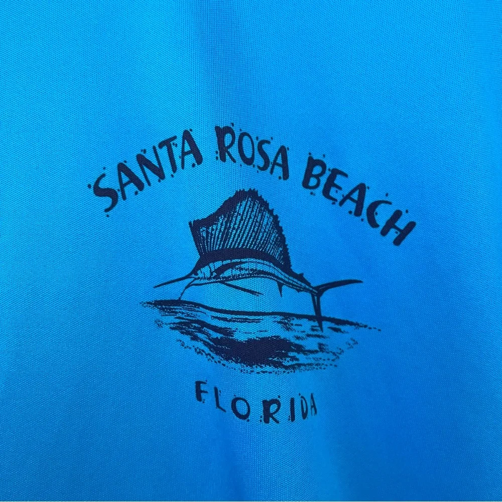Mens sun shirt blue Marlin fishing shirt size M santa rosa beach florida long sl